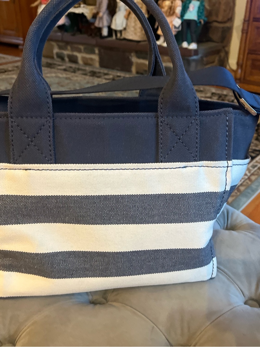 kate spade Navy and Cream Striped Canvas Tote Crossbody - Picture 3 of 17
